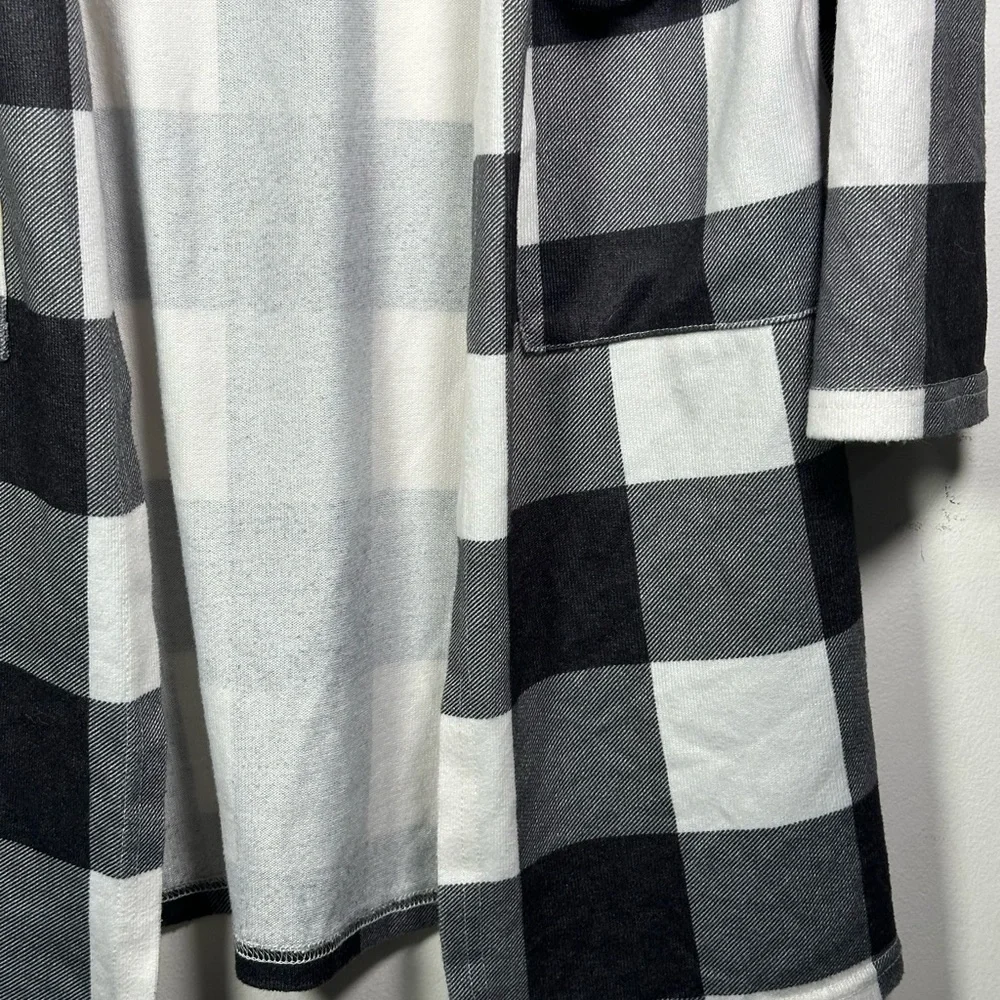 Womens Black White Buffalo Plaid Long Duster Open Cardigan Sweater Coat Jacket S
